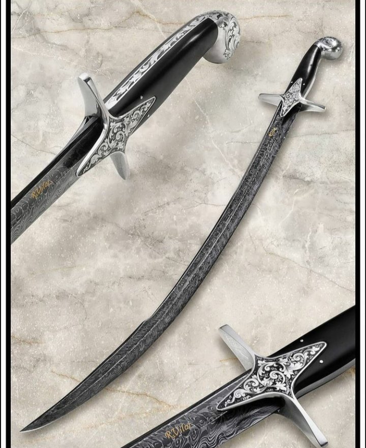 Engraved Damascus Saber